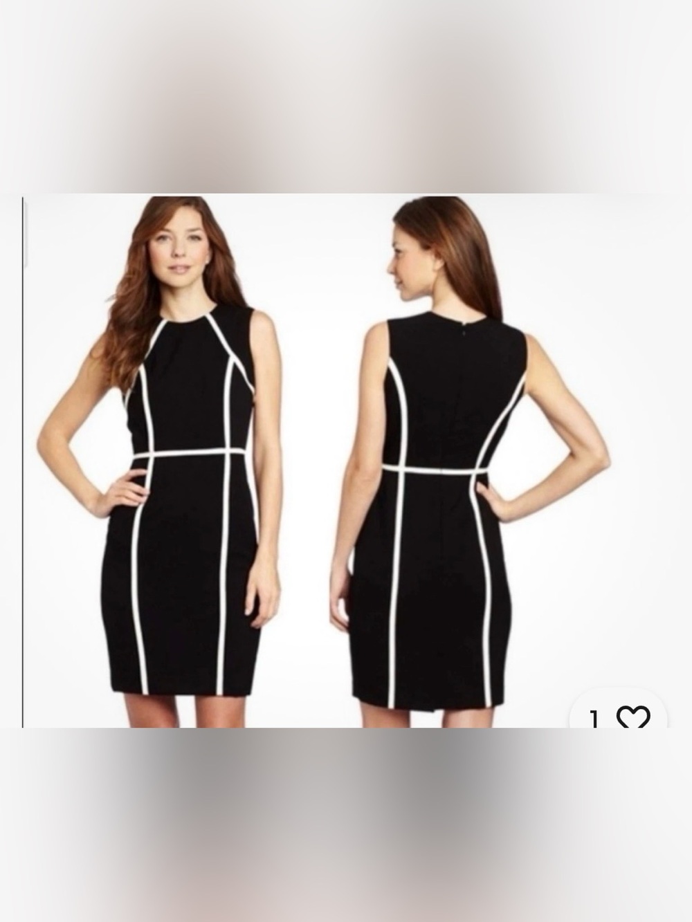 Calvin Klein Women Size 12 Black White Piping Sheath Dress Sleeveless